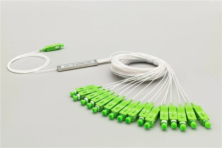 Divisor de fibra SC APC Plc 1x16, tubo de aço, fibra nua 250µm, monomodo